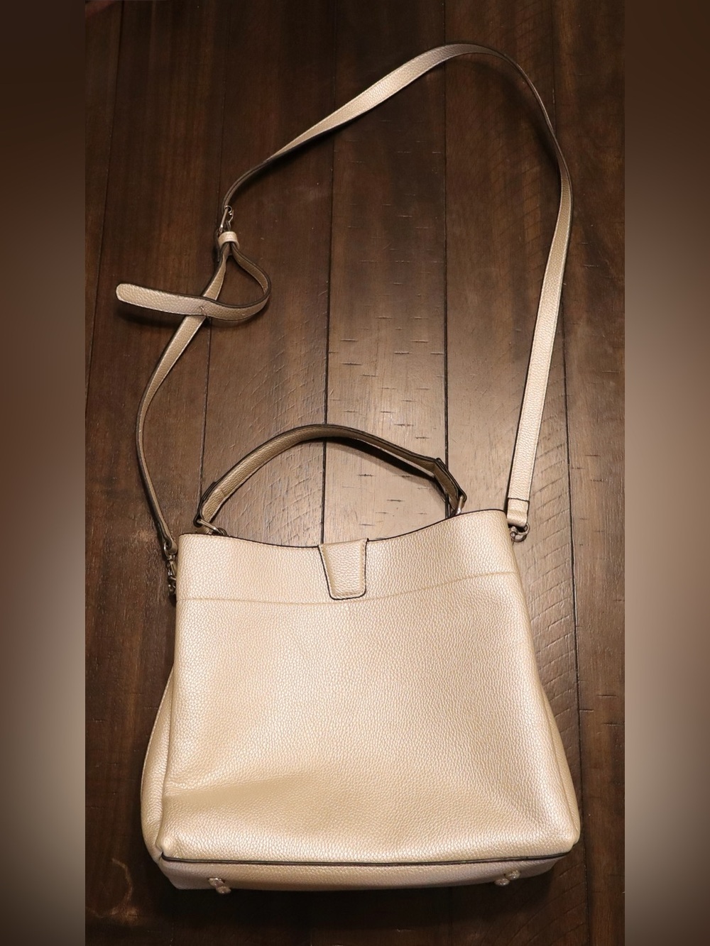 Neutral Silver/Beige Leather Crossbody Tote - Women
